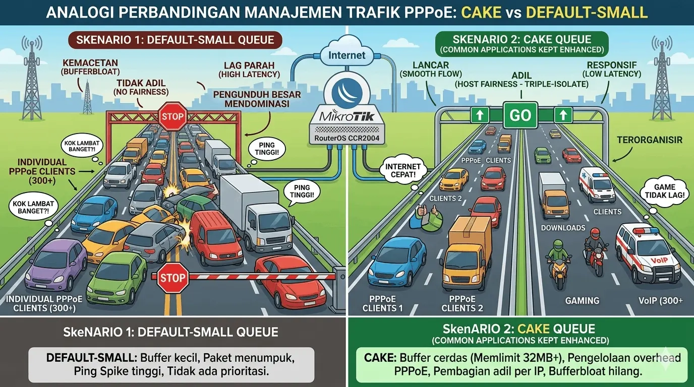 Analogi Kind Cake dan default-small pada simple queue dan profil pppoe